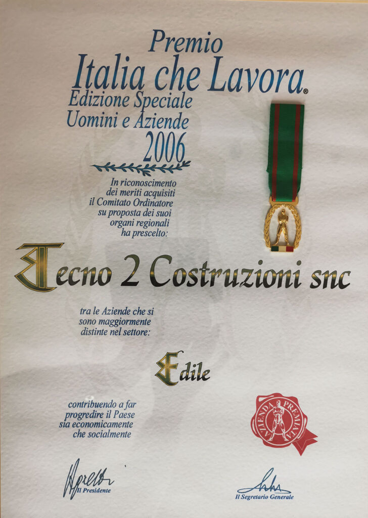 Tecno 2 Costruzioni ha ricevuto il premio ITALIA CHE LAVORA